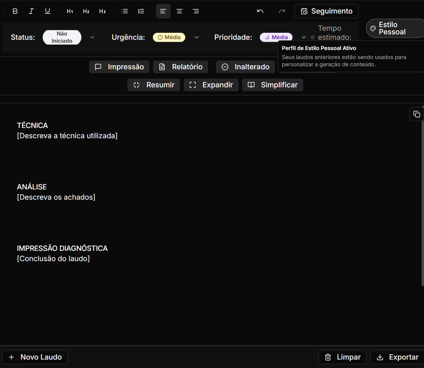 LaudosAI Report Editor Interface